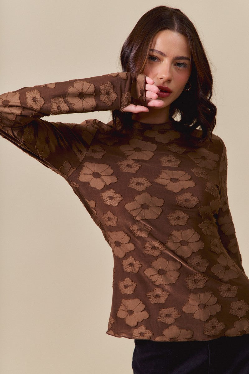 SM Brown Floral Mock Neck