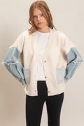 HF Distressed Denim Sleeve Cardigan