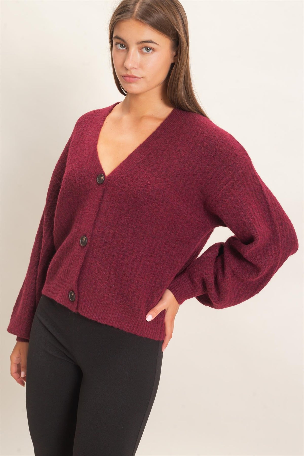 HF Textured V-Neck Cardigan