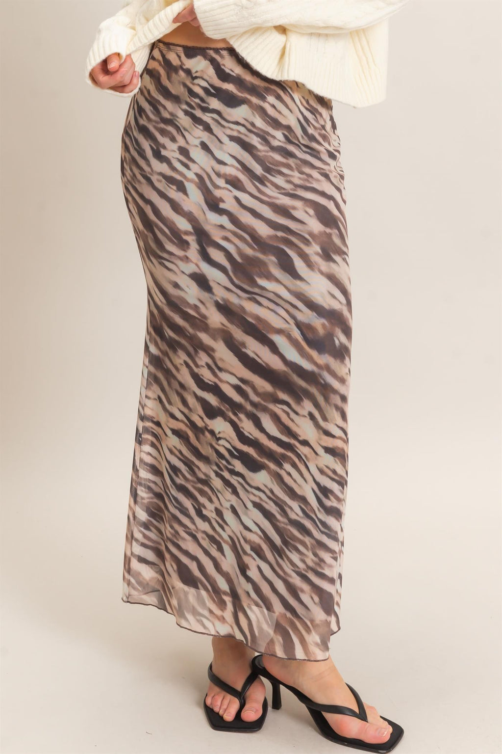 HF Printed Mesh Maxi Skirt