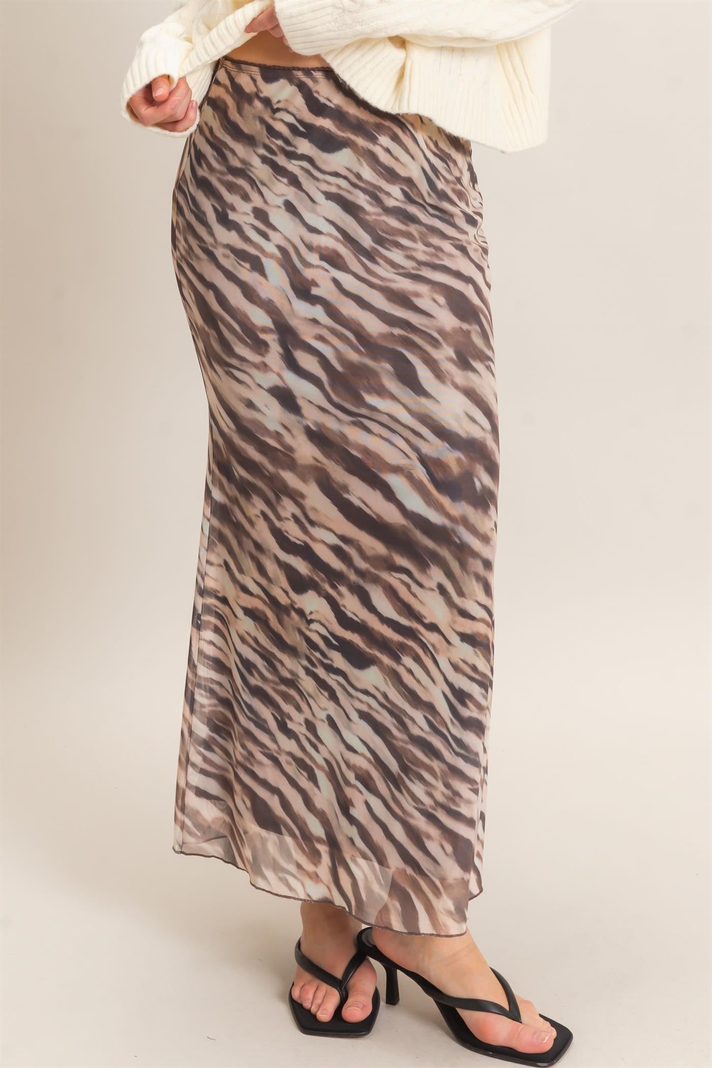 HF Printed Mesh Maxi Skirt