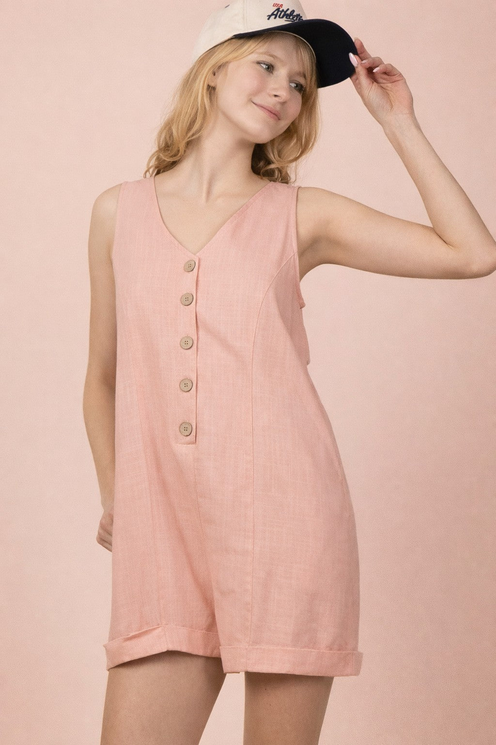 VJ Sleeveless Button Down Romper