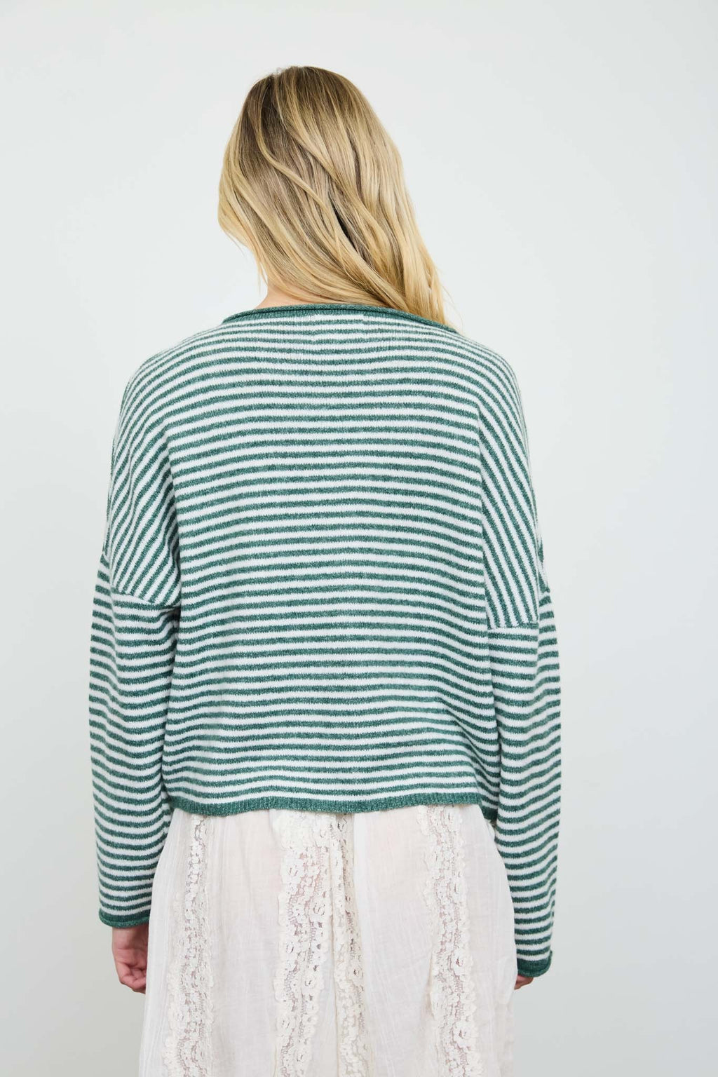 BP Stripe Raw Edge Drop Shoulder Knit Cardigan