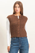 HF Open Knit Button Front Sweater Vest