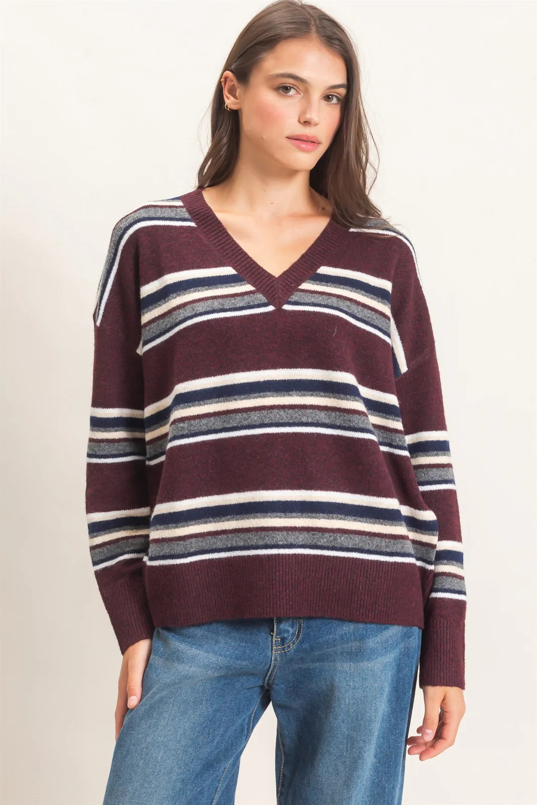 HF V-neck Striped Sweater