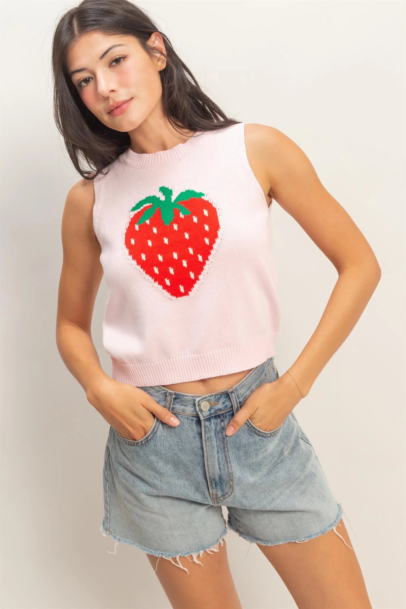 HF Strawberry Sleeveless Knit Top