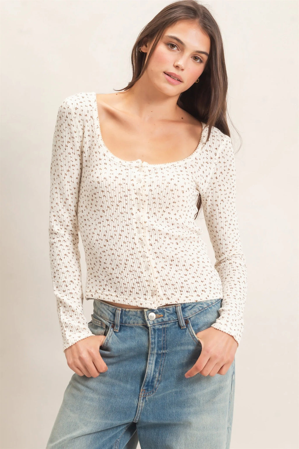 HF Square Neck Button-Up Top