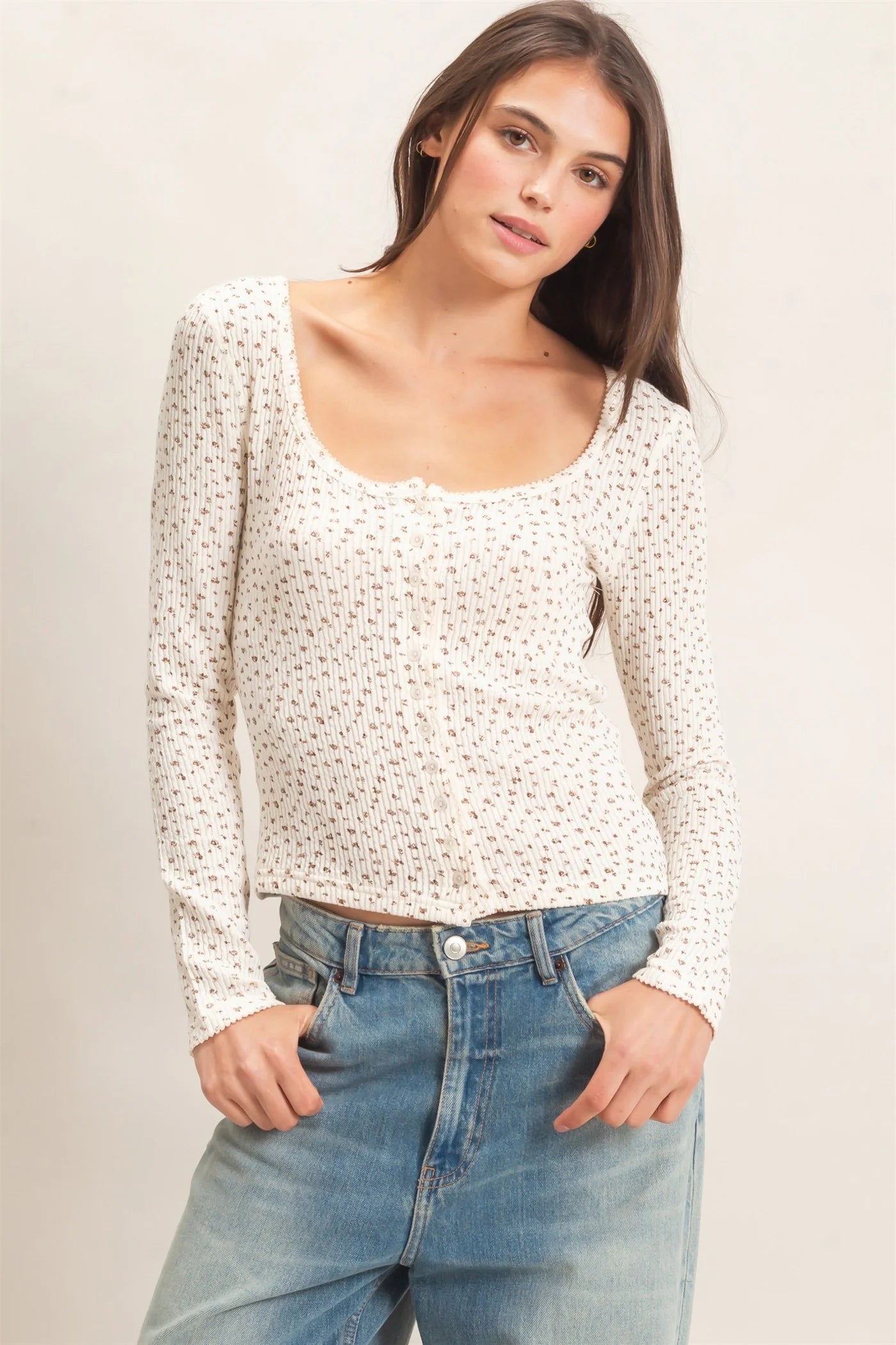 HF Square Neck Button-Up Top