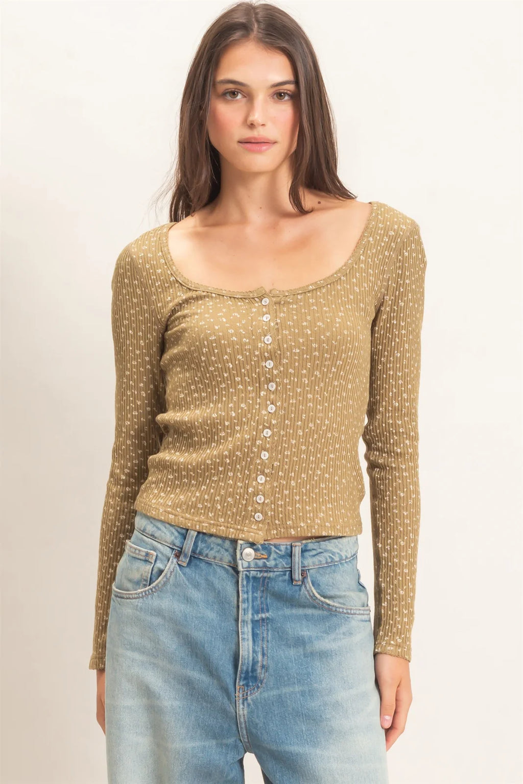 HF Square Neck Button-Up Top