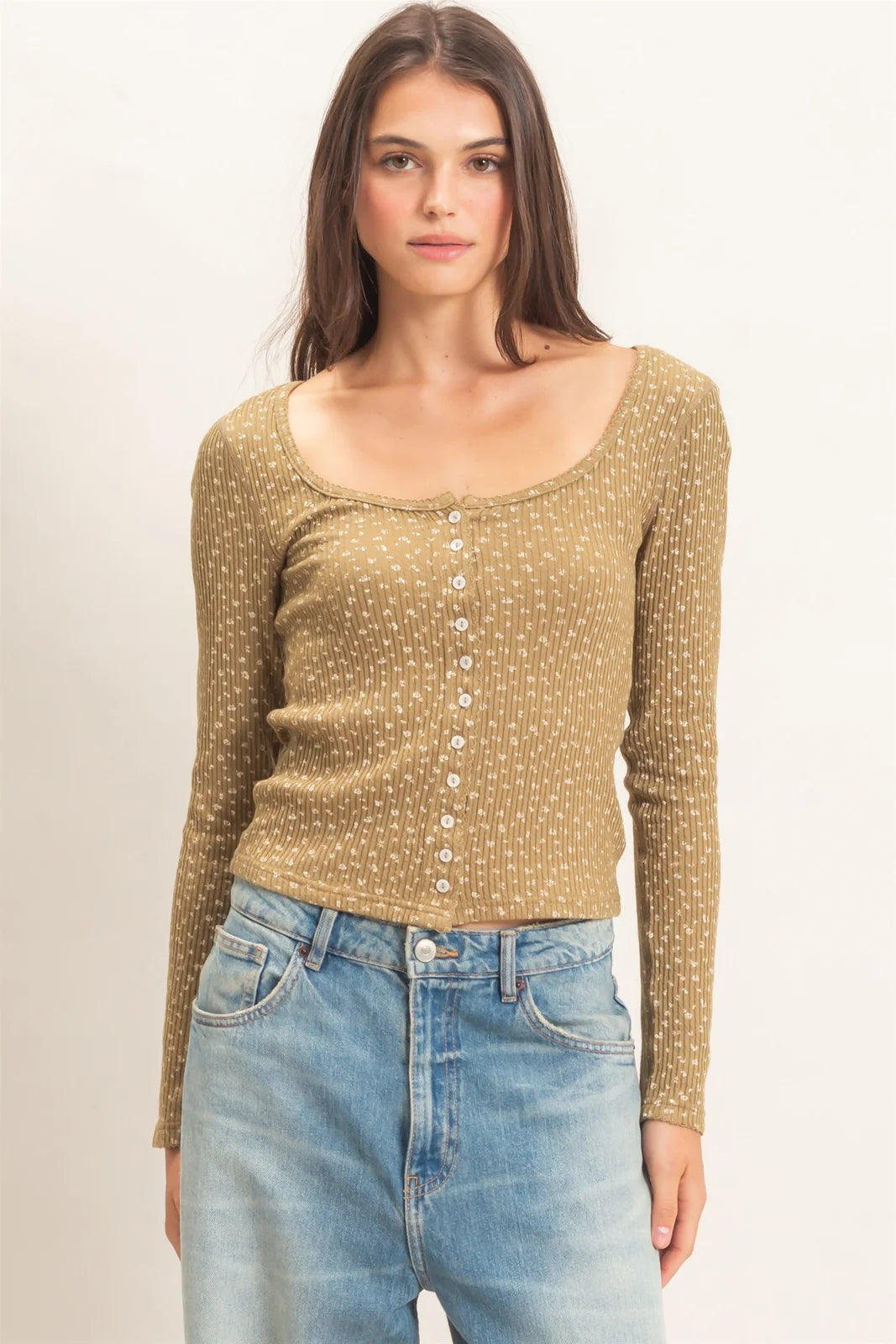 HF Square Neck Button-Up Top