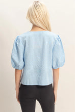 Load image into Gallery viewer, HF Gingham Bow Tie Puff Sleeve Blouse