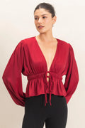 HF Plunging Tie-Front Blouse