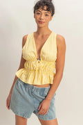 HF Striped Tie Front Peplum Sleeveless Top