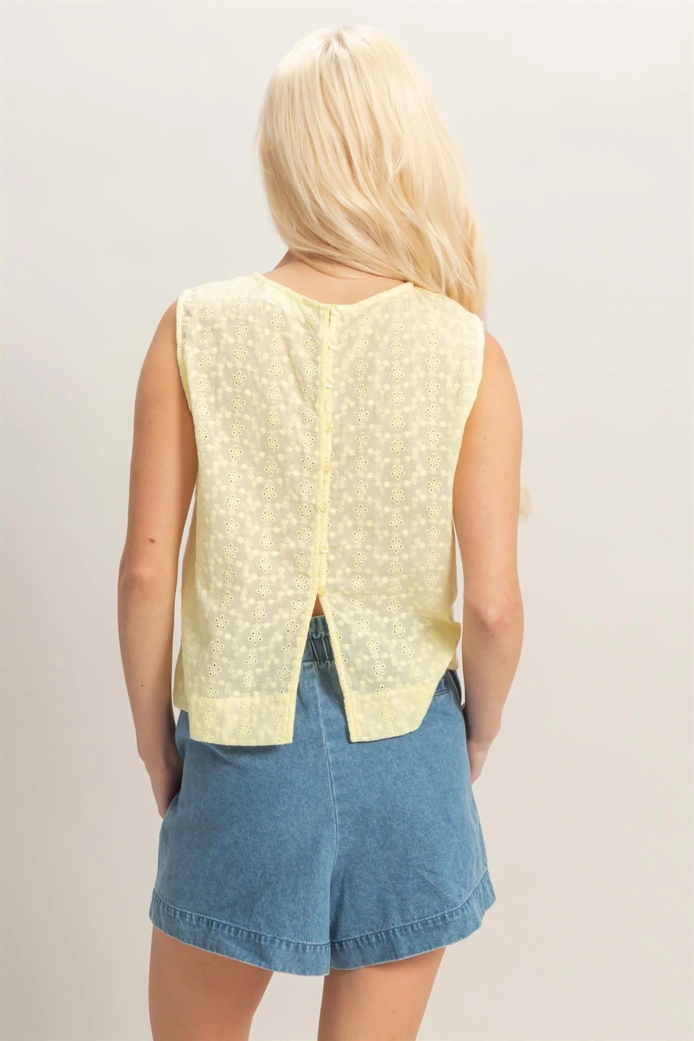 HF Eyelet Sleeveless Top W/ Back Button