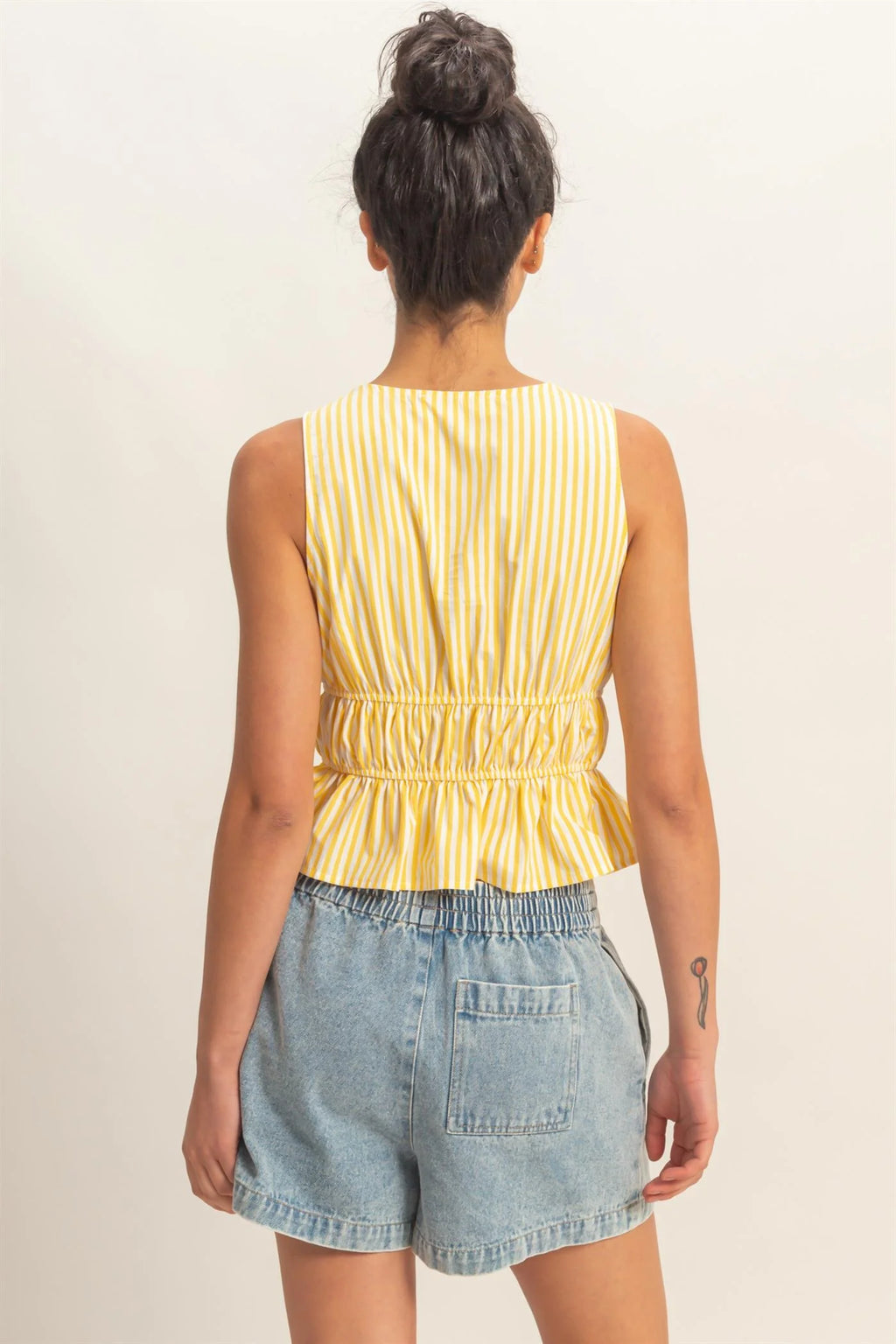 HF Striped Tie Front Peplum Sleeveless Top