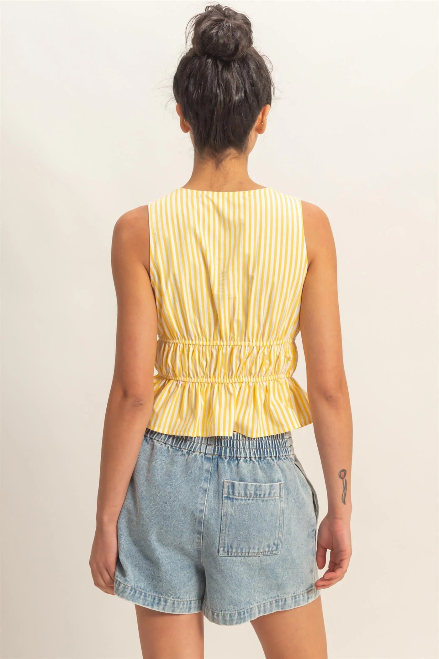 HF Striped Tie Front Peplum Sleeveless Top