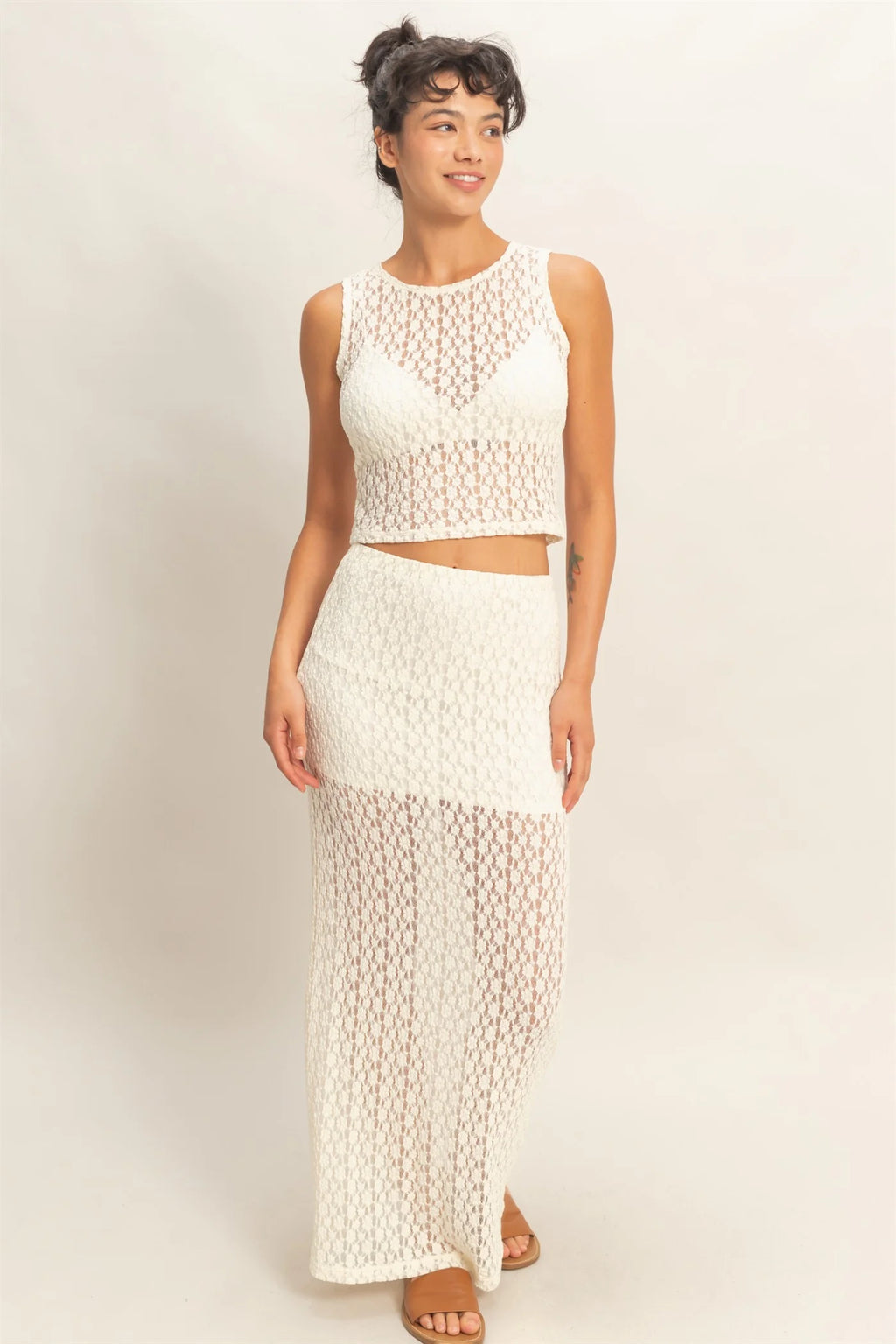 HF Round Neck Lace Top/Skirt SET