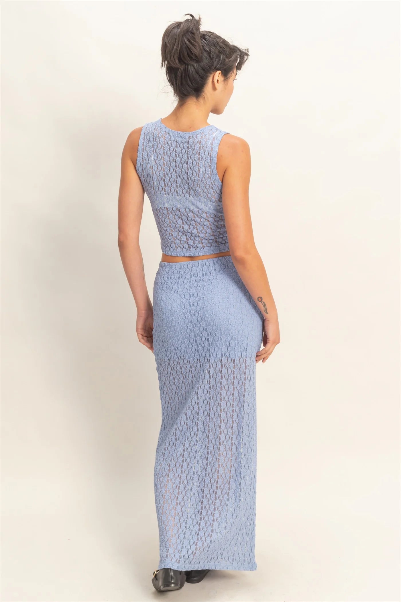 HF Round Neck Lace Top/Skirt SET