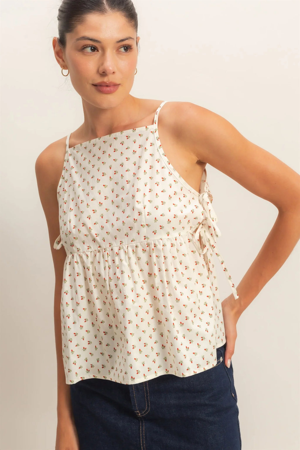 HF Strawberry Print Tie-Side Cami