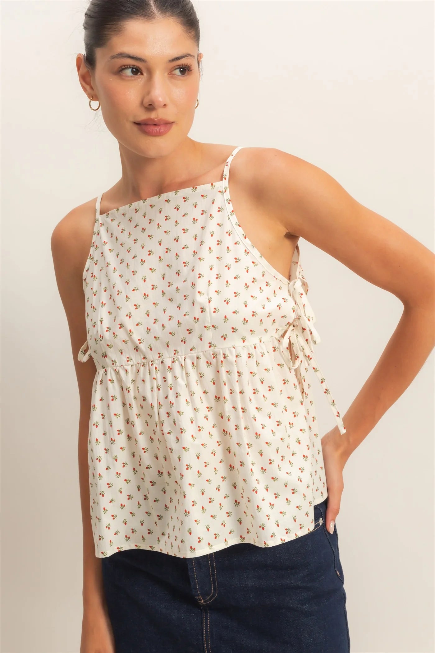 HF Strawberry Print Tie-Side Cami
