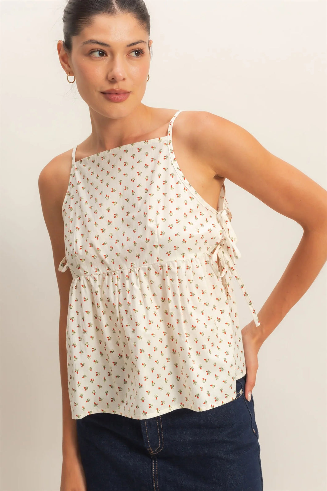 HF Strawberry Print Tie-Side Cami – Hingeon5th