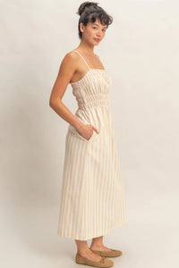 HF Striped Spaghetti Strap Midi Dress Taupe / M