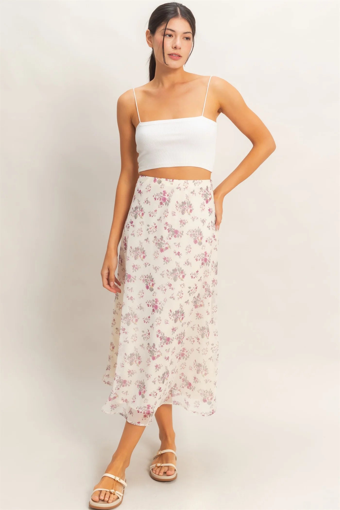 HF Floral Print Bias Skirt