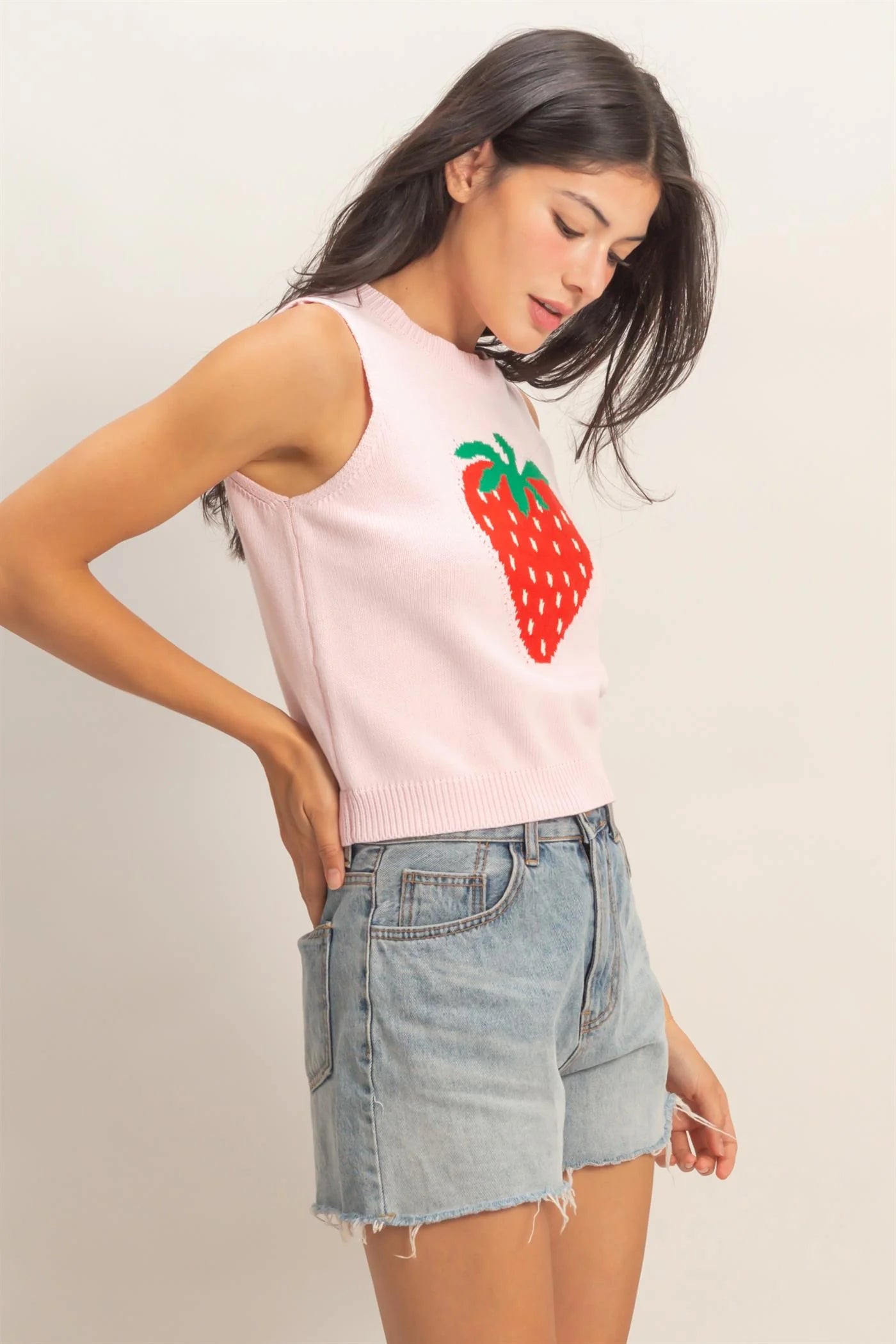 HF Strawberry Sleeveless Knit Top
