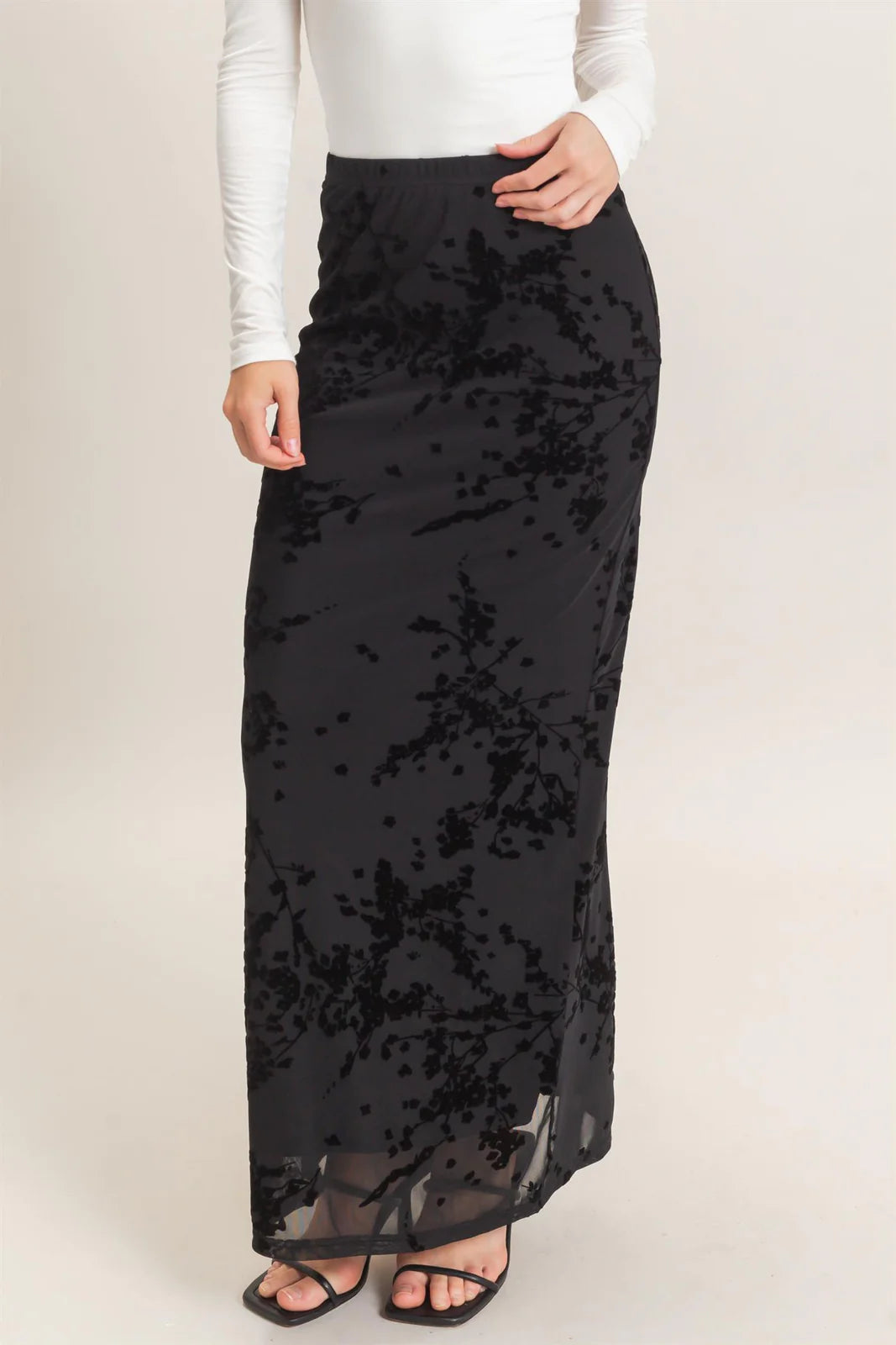 HF Contrast Velvet Print Maxi Skirt