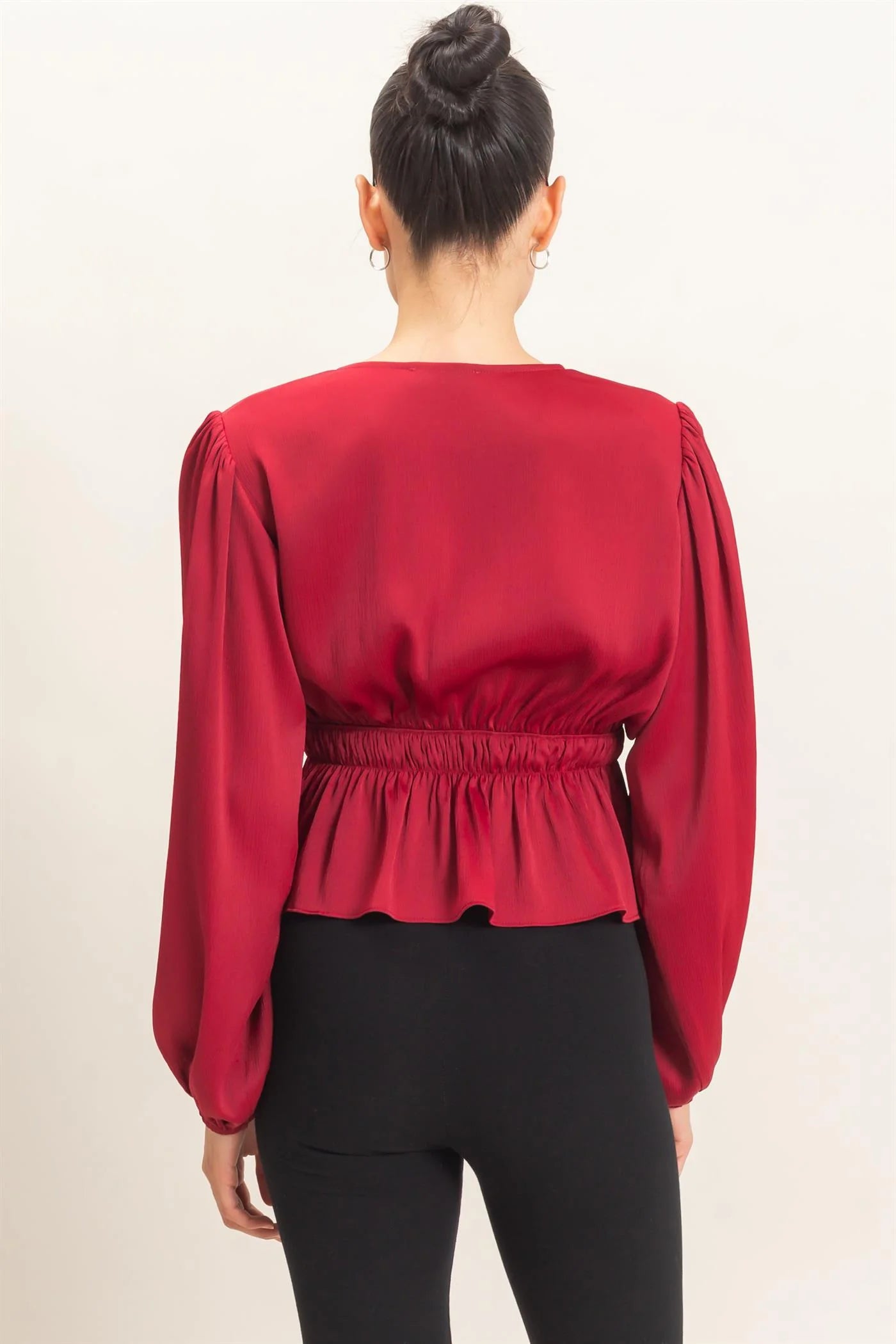 HF Plunging Tie-Front Blouse