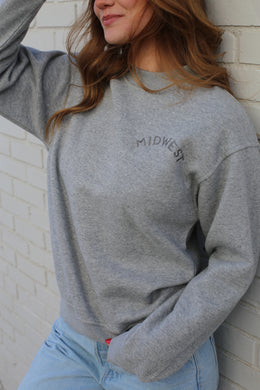 Grey Embroidered Midwest Crewneck
