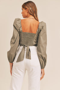Puff Sleeve Tie Crop