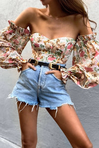Pink Floral Lantern Sleeve Top