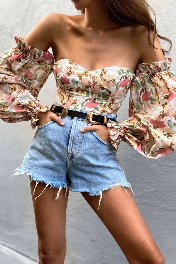 Pink Floral Lantern Sleeve Top