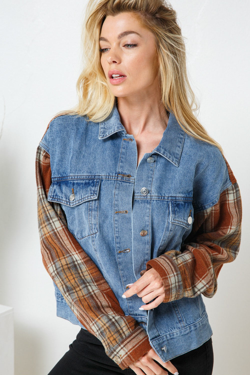 Rust Plaid & Denim Jacket