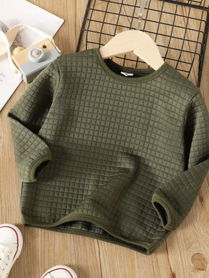 Kids Army Green Textured Sweatshirt