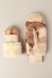 Brown Plaid Fur Mittens