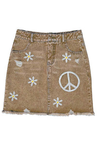Embroidered Brown Denim Skirt