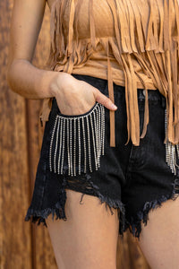 Rhinestone Fringe Shorts