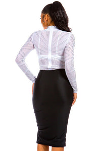 White Mesh Rhinestone Bodysuit
