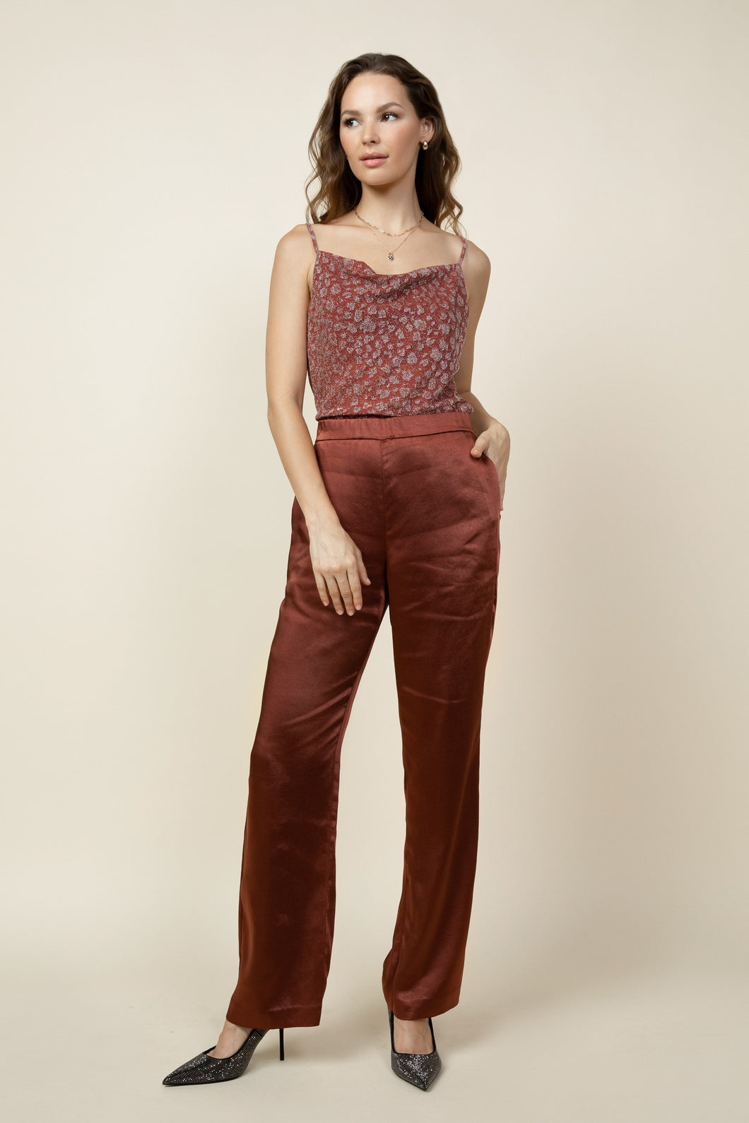 Chocolate Satin Wide Leg Trouser