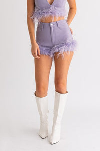 Lavender Feather Trim Shorts