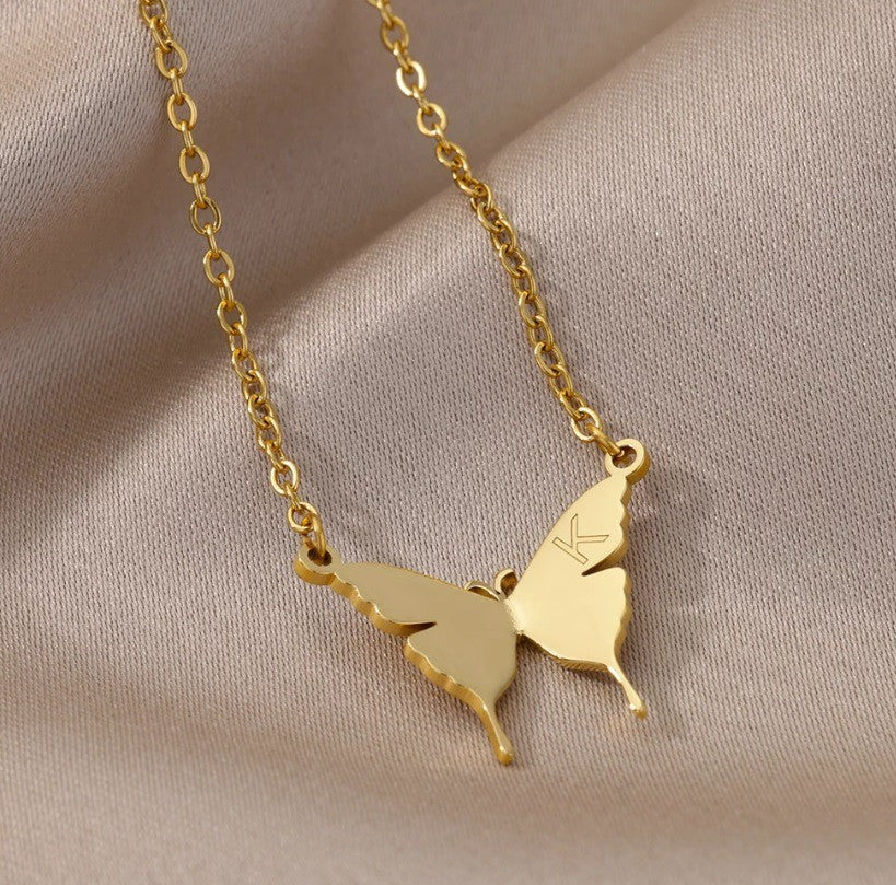 Gold Butterfly initial necklace