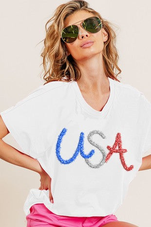 Metallic USA Dolman Top