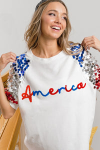 Sequin Sleeve America Top
