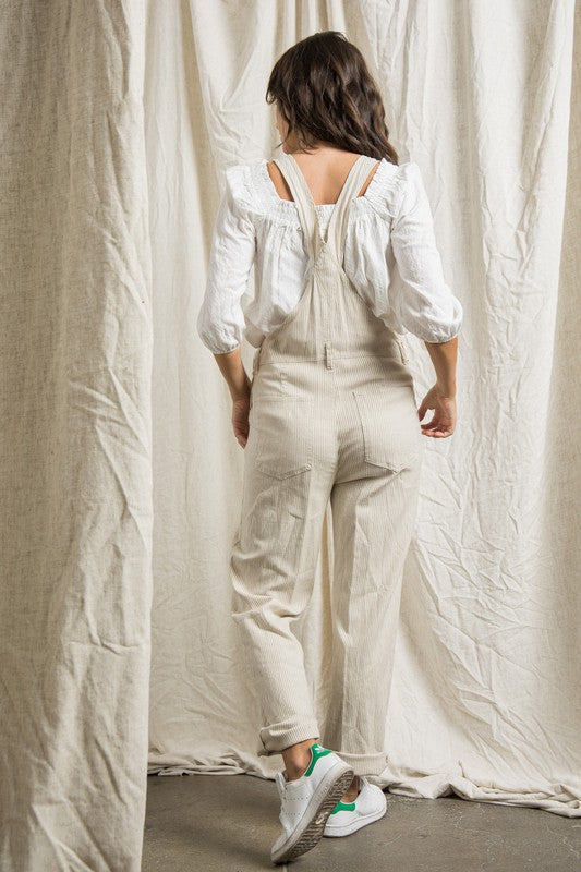 Tan Stripe Overalls