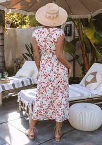 Pink Floral Cap Sleeve Dress