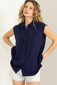 Sleevless Button Front Top