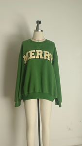 Chenille Embroidered Merry Sweatshirt