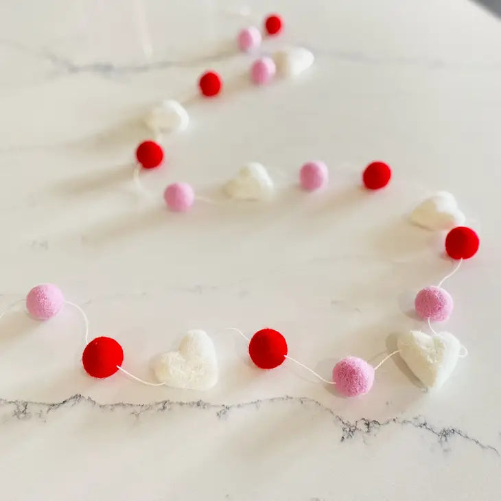 Heart Wool Ball Garland